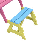 Kids Multi-Functional Arm Chair, Table + 2 Benches All-in-One Set, Blue + Pink, Wood, 40.60 x 20.10 x 18.70 inches | Premium 