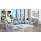 Duran Grey 3PC Power Reclining Sofa-Loveseat and Recliner with Power Headrest, LED Light, USB, Bluetooth Speaker, Drop Down Table - Grand Goldman Shop