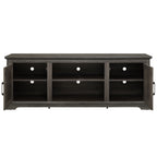Farmhouse Rattan TV Stand Console Table for TVs up to 70 Inches, TV Console Table with 2 Storage Shelves, 2 Natural Rattan Door Cabinets, 65'W*15.55'D*23.86'H, Gray - Grand Goldman Shop