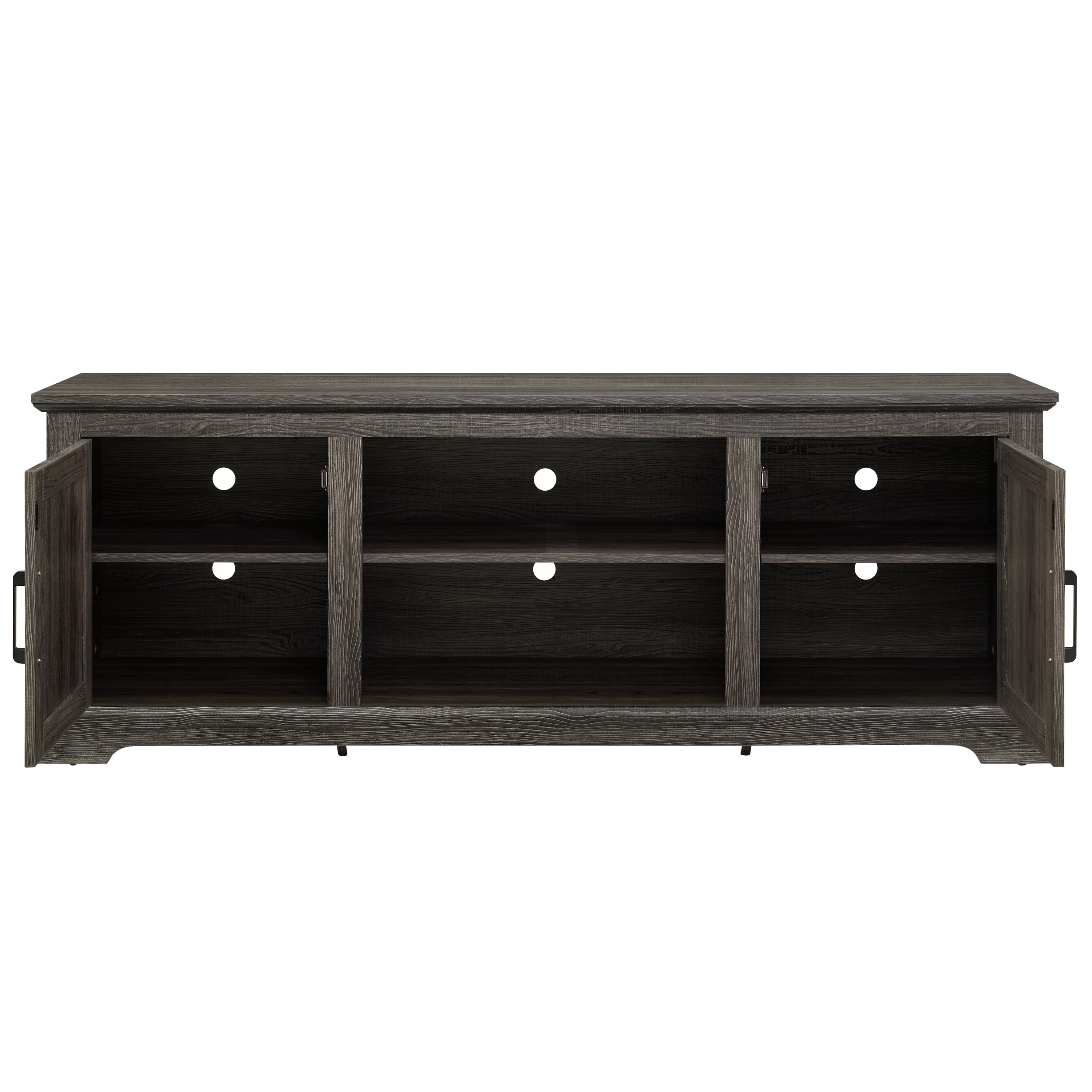 Farmhouse Rattan TV Stand Console Table for TVs up to 70 Inches, TV Console Table with 2 Storage Shelves, 2 Natural Rattan Door Cabinets, 65'W*15.55'D*23.86'H, Gray - Grand Goldman Shop