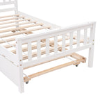 Twin Bed with Trundle, Platform Bed Frame with Headboard and Footboard, for Bedroom Small Living Space,No Box Spring Needed,White - Grand Goldman Shop