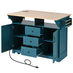 K&K 55.7'' Large Kitchen Island with 2 Drop Leaf,, Rolling Kitchen Cart on 5 Wheels with Power Outlet, Folding Storage Dining Table with Spice & Towel Rack , 3 Drawers, for Kitchen, Dining Room,Green - Grand Goldman Shop
