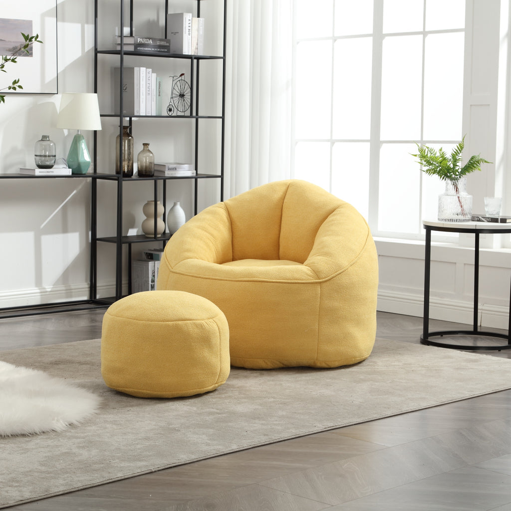 Bedding Bean Bag Sofa Chair with High-Pressure Foam and Footrest, Yellow Microfiber - Grand Goldman Shop