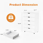 Modern White 5-Drawer Dresser with Wheels – Space-Saving Storage Cabinet with Deep Drawers, Wood Frame, Melamine Finish - Grand Goldman Shop