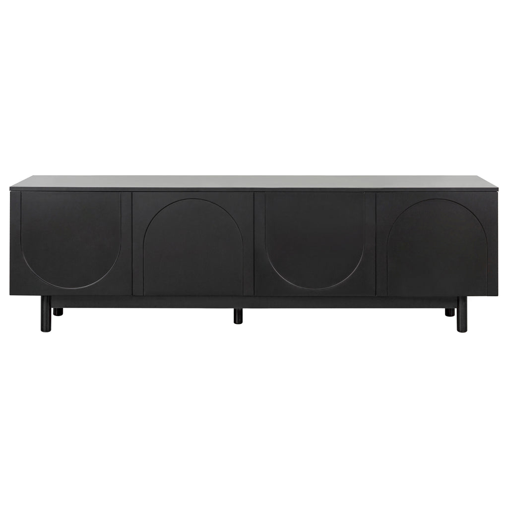 ON-TREND Graceful TV Stand with Arch Cabinets for TVs Up to 78'', Minimalist Entertainment Center with Solid Wood Legs, Practical Media Console with Adjustable Shelves for Living Room, Black - Grand Goldman Shop