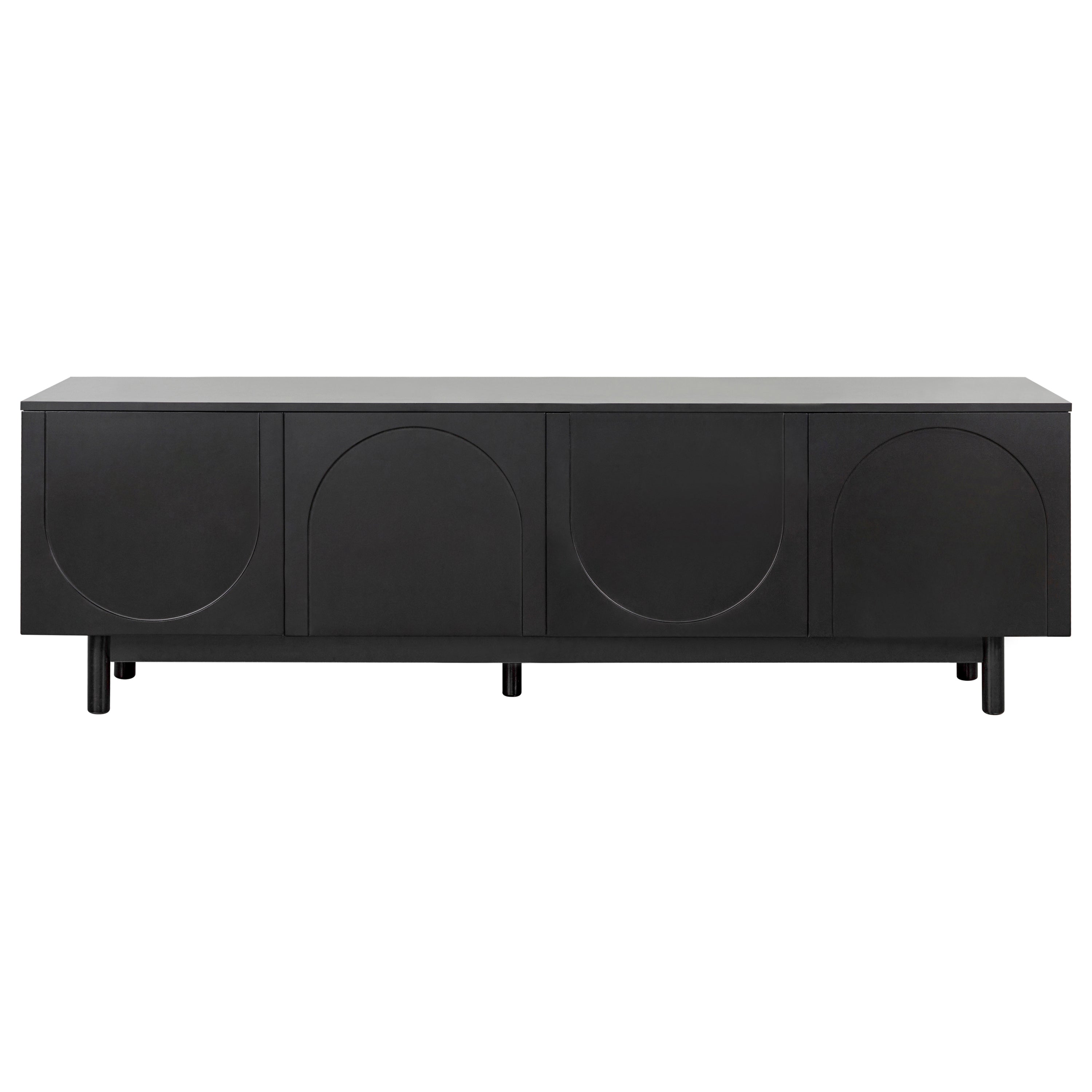 ON-TREND Graceful TV Stand with Arch Cabinets for TVs Up to 78'', Minimalist Entertainment Center with Solid Wood Legs, Practical Media Console with Adjustable Shelves for Living Room, Black - Grand Goldman Shop