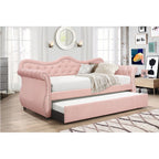 Abby Modern Style Upholstered Velvet Wood Daybed with Trundle in Pink - Grand Goldman Shop