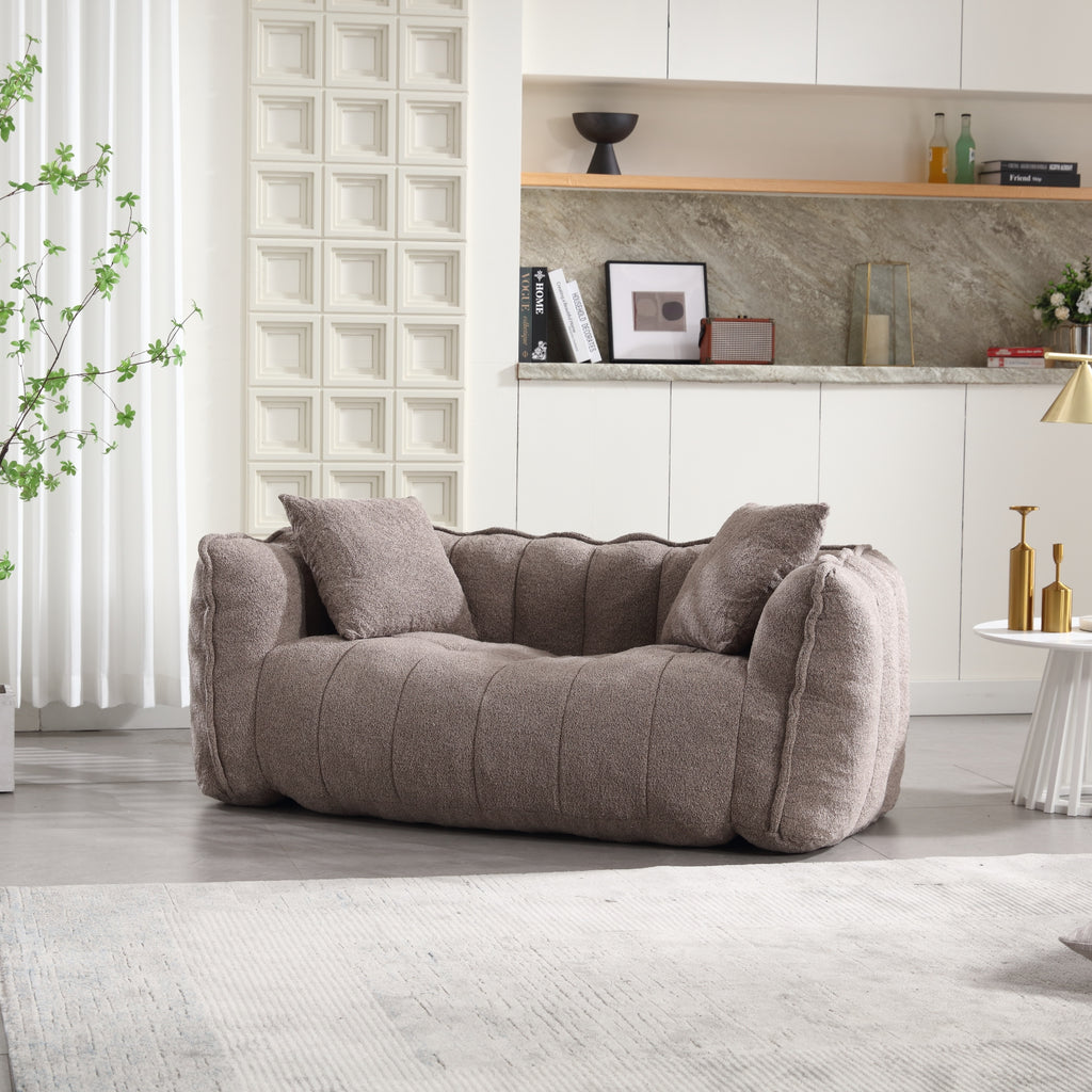 Cozy Beanbag Chair with High Resilience Foam Core for Two  -Brown Chenille, 66x35x25 inches - Grand Goldman Shop