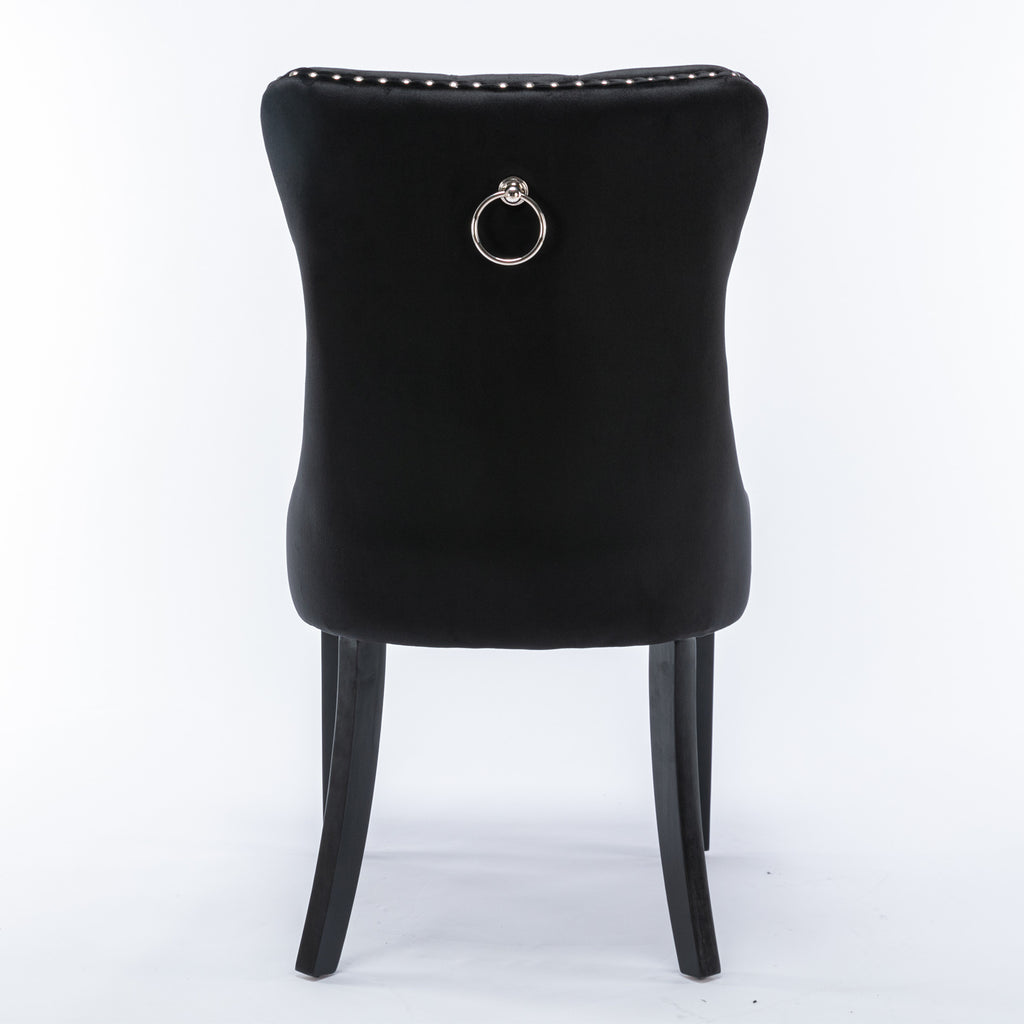 Nikki Collection Modern, High-end Tufted Solid Wood Contemporary Velvet Upholstered Dining Chair with Wood Legs Nailhead Trim 2-Pcs Set, Black, SW2001BK - Grand Goldman Shop