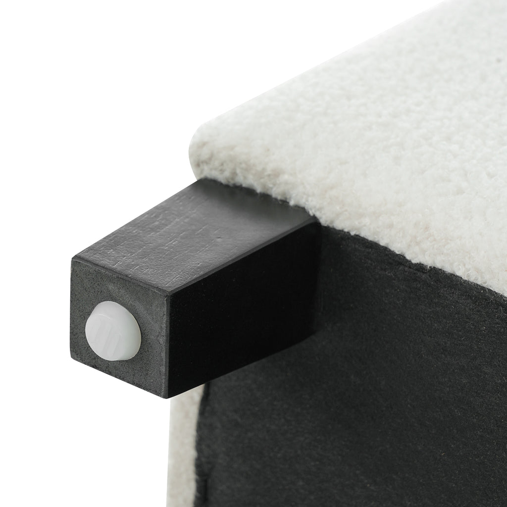 Ottoman Bench with Storage, White Boucle Surface, Rubber Wood Legs, 300 lbs Capacity - Grand Goldman Shop