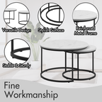Nesting Coffee Table Set of 2, 27.6inch Round Wood Marble Pattern Top with Sturdy Metal Frame, White Living Room End Tables for Bedroom Balcony Yard - Grand Goldman Shop