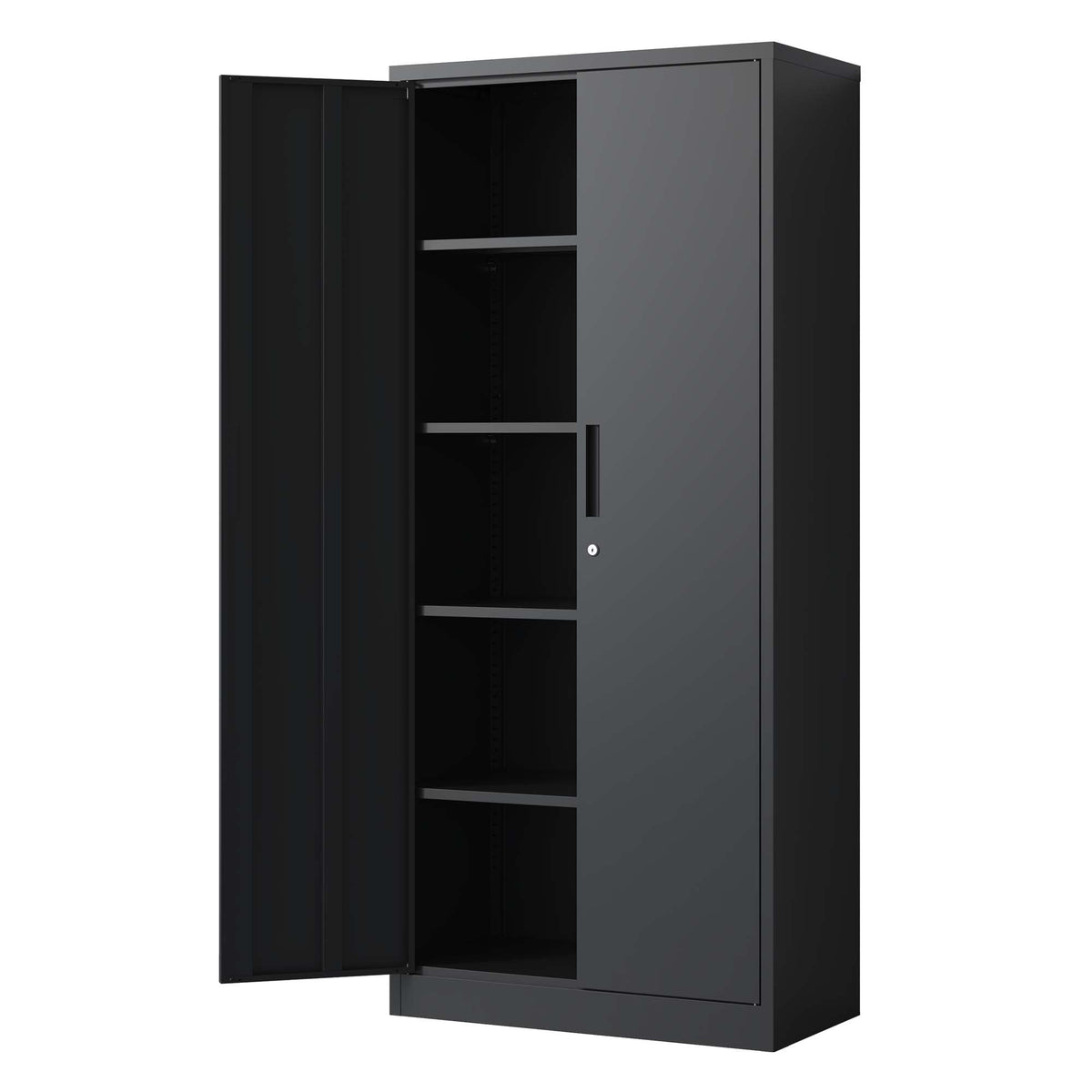72'H Metal Garage Storage Cabinet, Black Tool Steel Locking Cabinet with Doors and 4 Shelves, Tall Cabinets for Garage Storag
