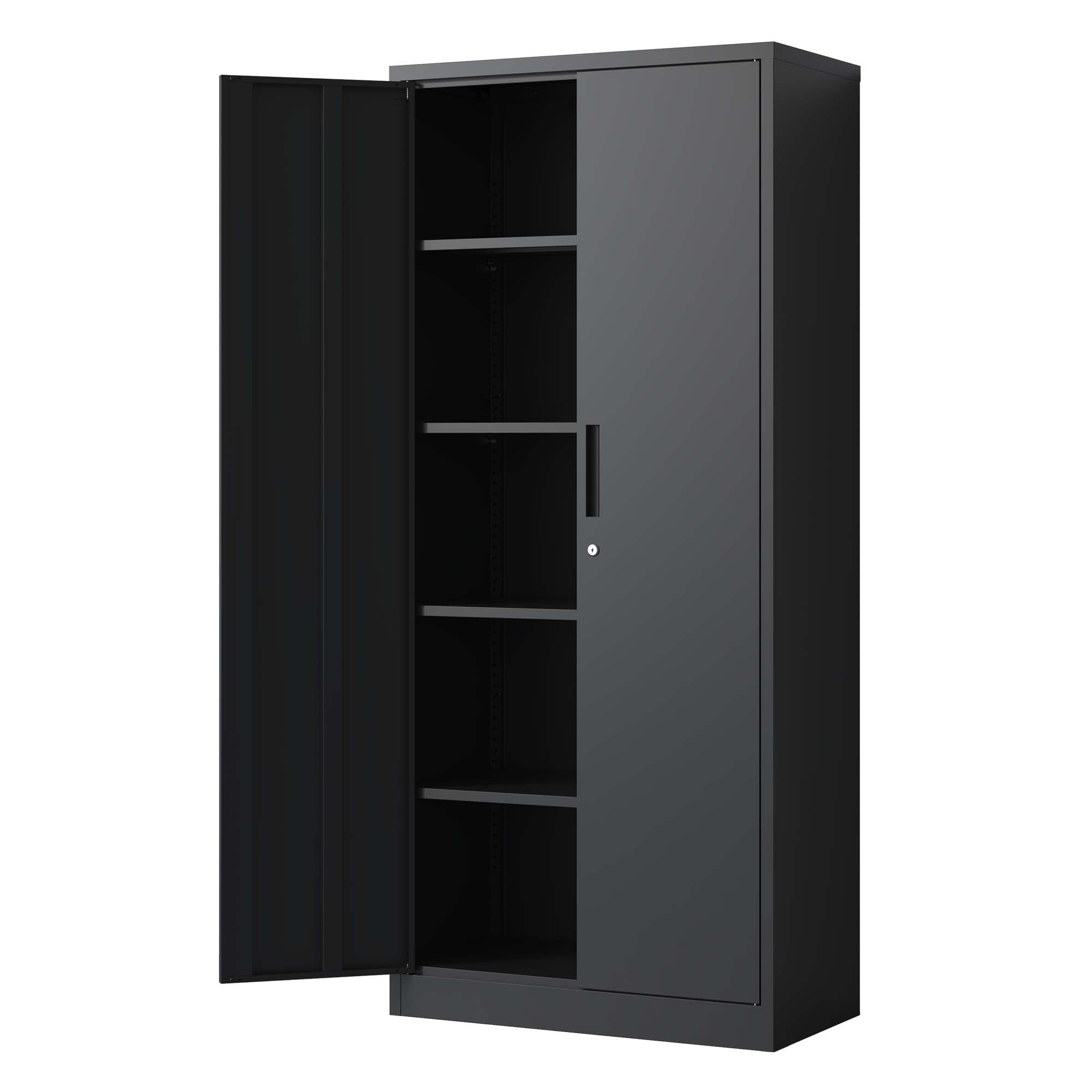 72'H Metal Garage Storage Cabinet, Black Tool Steel Locking Cabinet with Doors and 4 Shelves, Tall Cabinets for Garage Storag