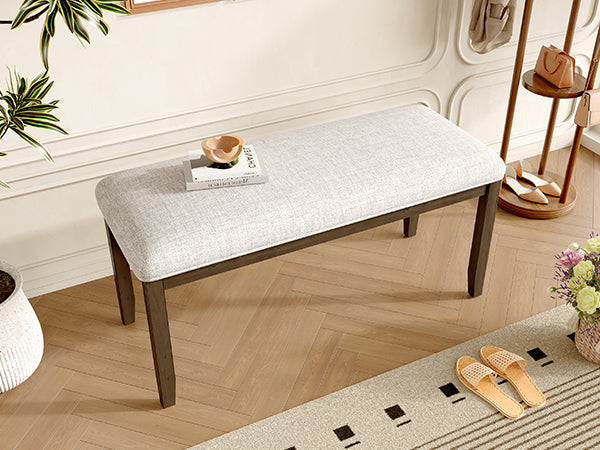 Upholstered Bench for Bedroom End of Bed,38-inch Entryway Bench for Living Room,Dining Bench with Padded Seat and Solid Wood Leg for Kitchen Bedroom,Indoor and Hallway (Bench, Beige+Brown) - Grand Goldman Shop