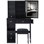 29.2' Small Size Drawer Desktop Vanity Table + Cushioned Stool, 2 AC+2 USB Power Station, Hair dryer bracket, Extra Large Touch Control Sliding LED Mirror, 3-color Switching, EPA, GCC, UL Certificate - Grand Goldman Shop