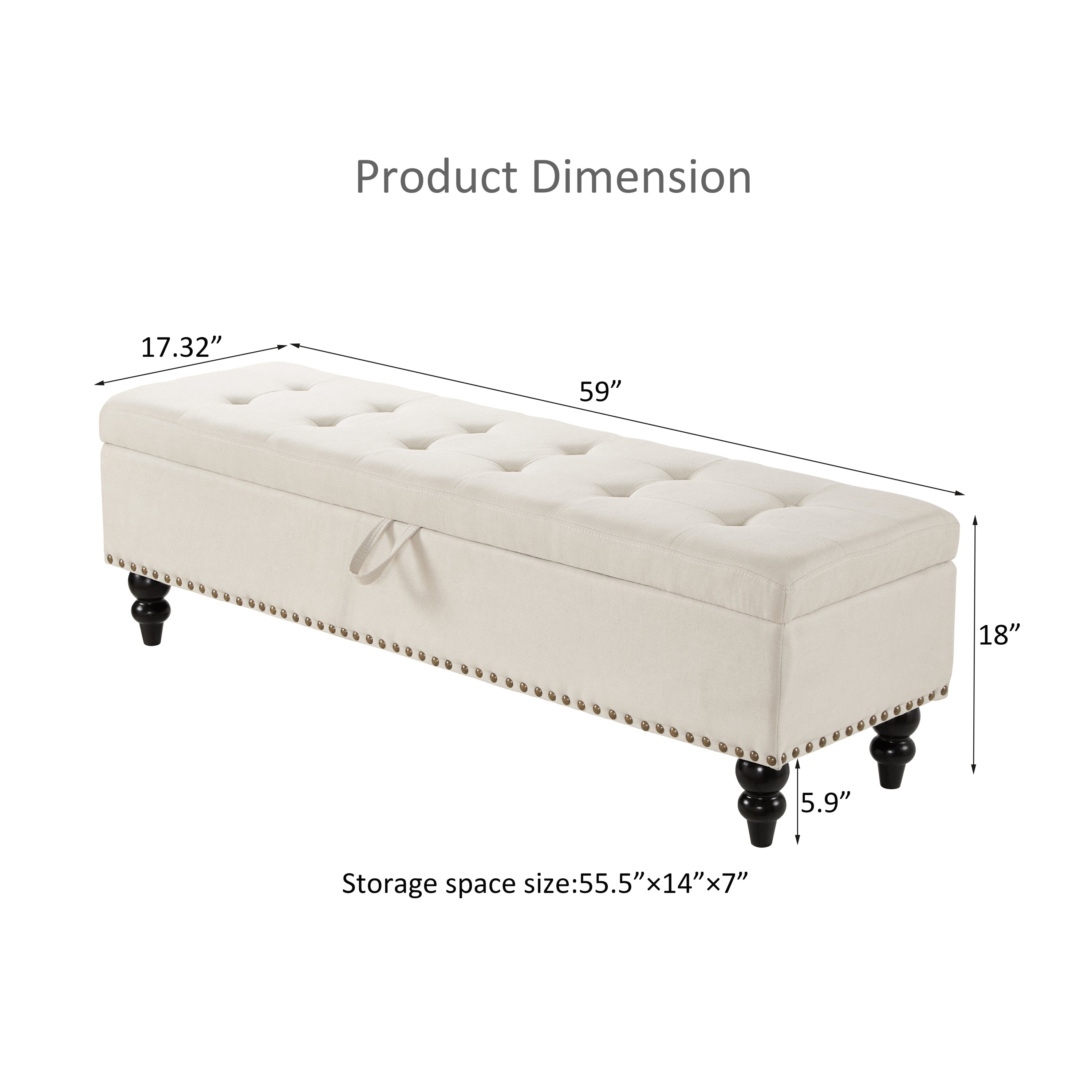 59' Bed Bench Ottoman with Storage  Beige Fabric - Grand Goldman Shop