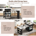K&K 59.5' Kitchen Island with Extendable Dining Table, Kitchen Storage Table with Double-sided Storage, Kitchen Island with 2 Drawers, Power Outlet, Side Open Shelves, for Kitchen, Dining Room, Black - Grand Goldman Shop