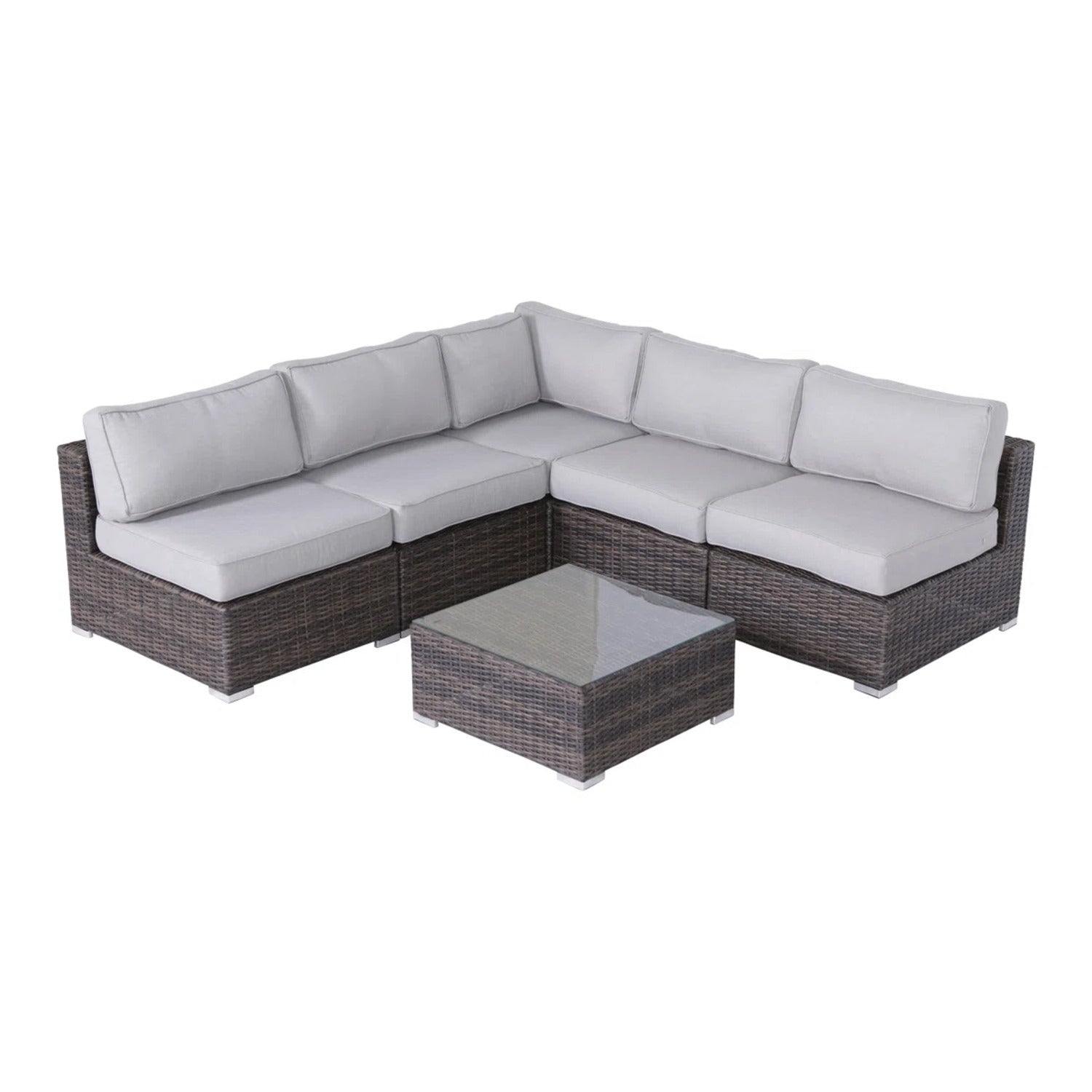 Elegantes Outdoor-Sitzset aus Korbgeflecht mit Kissen – 4 Personen, Braun/Grau, komplett montiert