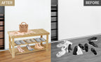 Hofitlead 27.5' Shoe Rack Solid Wood Shoe Bench, 3-Tier Shoe Organizer for Entryway Hallway(Light Brown) - Grand Goldman Shop