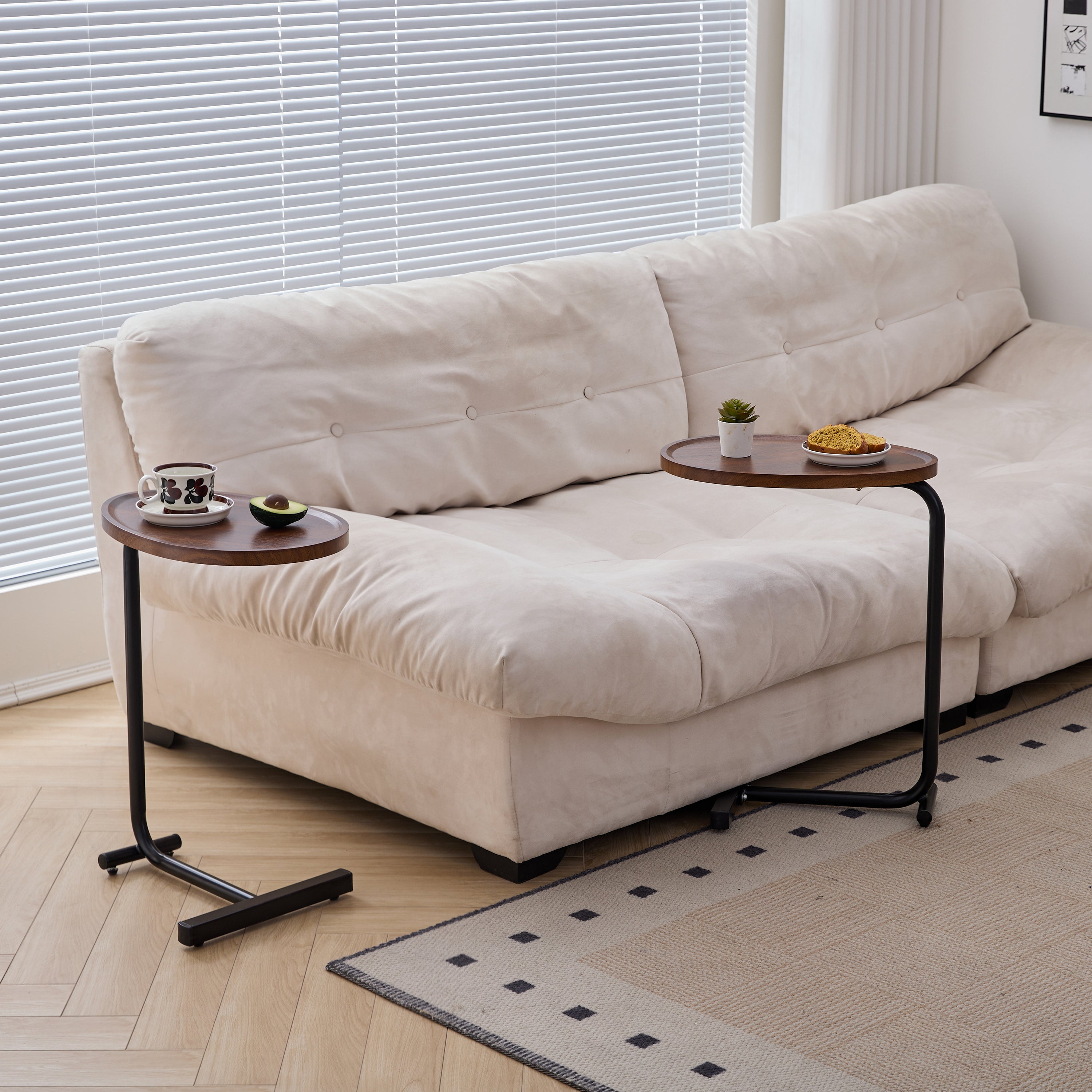 Contemporary Brown C-shaped Side Table Set - Versatile Small Sofa Table for Living Room & Bedroom, Metal & MDF - Grand Goldman Shop