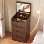 (48cm)(Walnut) 3 in 1 Vanity Desk with Plip Top Mirror,Small Make Up Vanity Set with Visible Glass Desktop, Compact Makeup Vanity with 3 Drawers, Dressing Table - Grand Goldman Shop