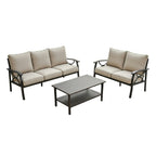 Modern 5-Seat All-Weather Metal Patio Furniture Set with Beige Cushions, Khaki Steel Frame, Coffee Table for Backyard Garden Porch