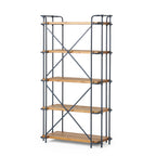 Yorktown Industrial 5-Shelf Bookcase with Metal Pipework and Solid Fir in Natural Finish - Grand Goldman Shop