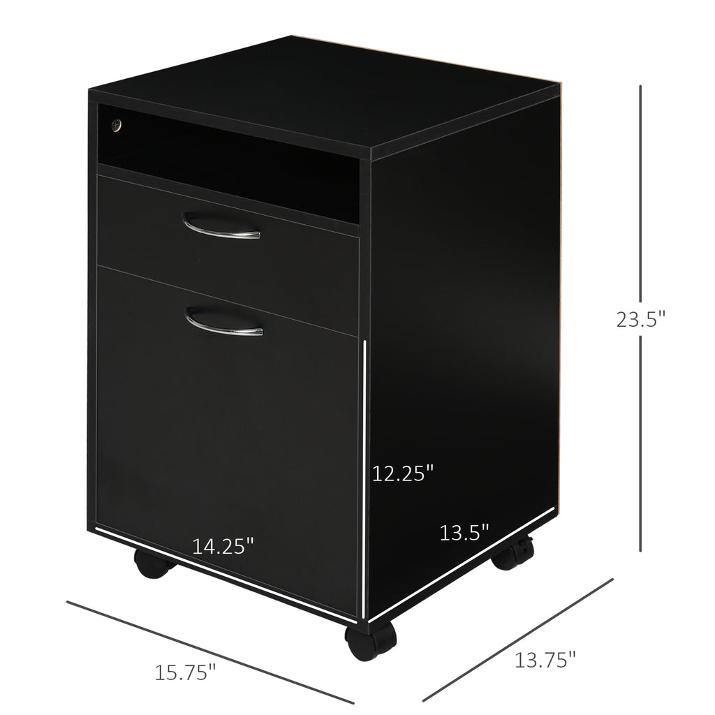 Mobile Storage Cabinet Organizer with Drawer and Cabinet, Printer Stand with Castors, Black | Premium Home Decor - Grand Gold