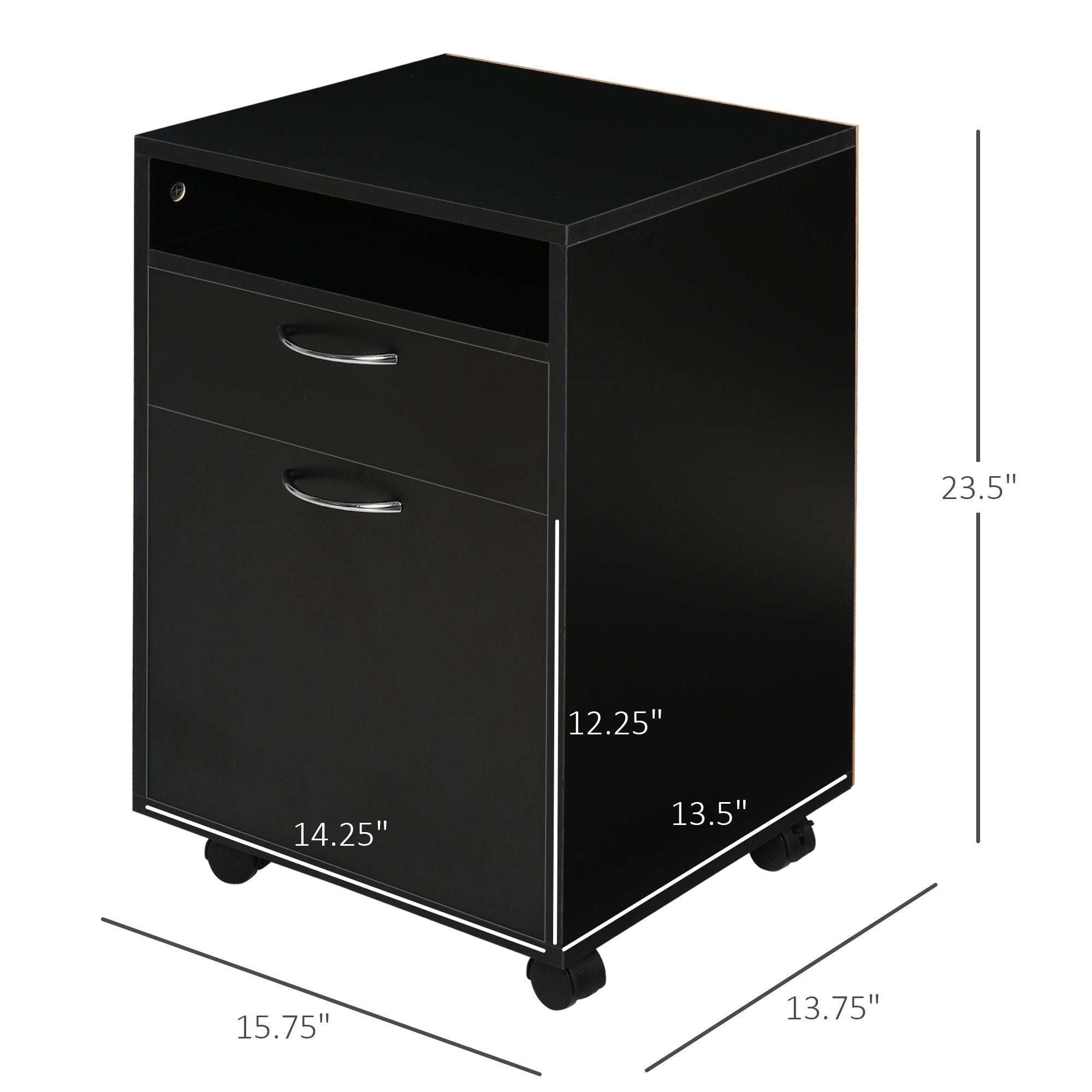 Mobile Storage Cabinet Organizer with Drawer and Cabinet, Printer Stand with Castors, Black | Premium Home Decor - Grand Gold