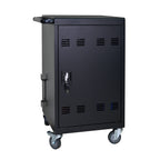 Stylish 32-Bit-Device Charging Trolley for Tablets and Laptops with Cable Management, Removable Doors, Matte Black Metal - Av