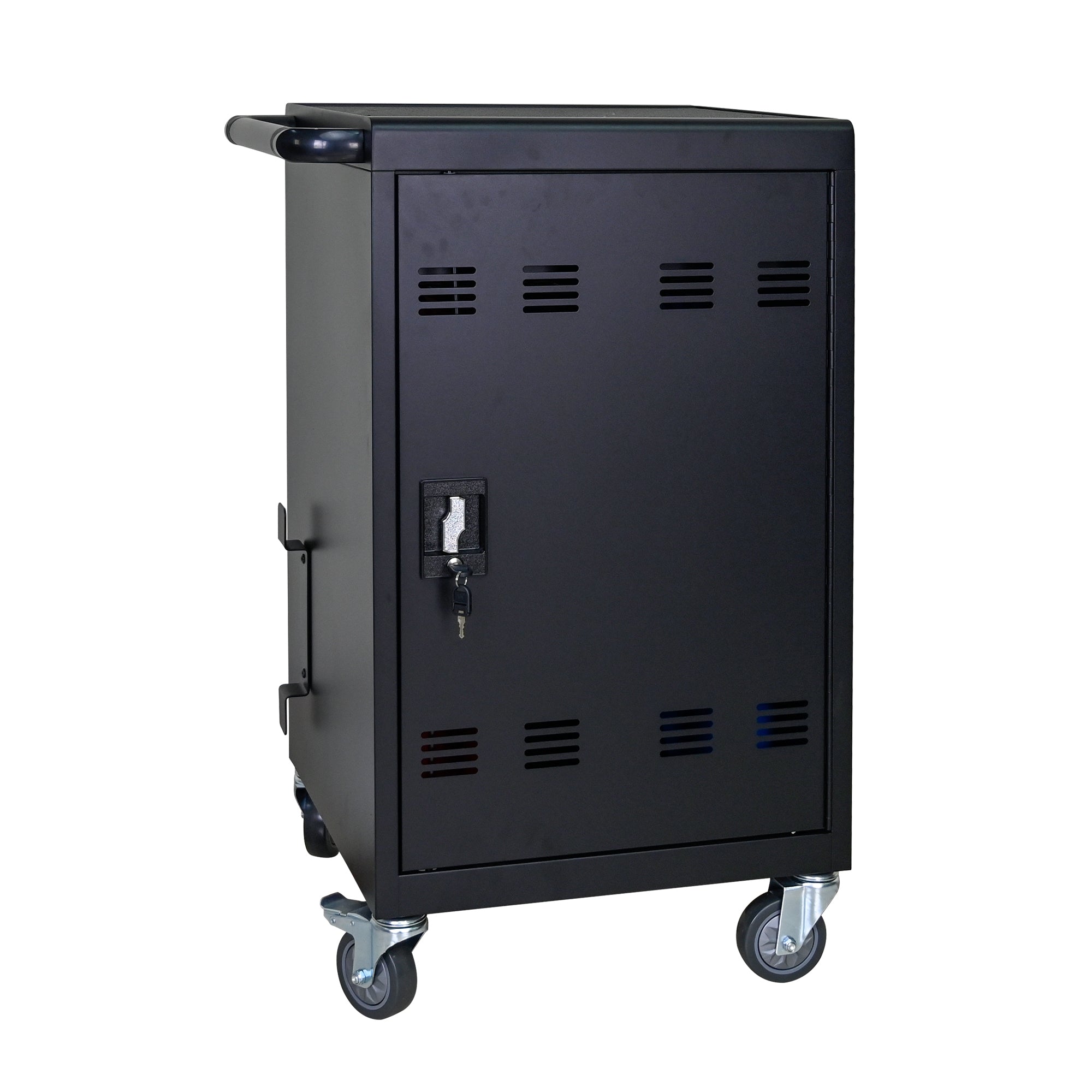 Stylish 32-Bit-Device Charging Trolley for Tablets and Laptops with Cable Management, Removable Doors, Matte Black Metal - Av