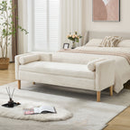 65.35'Wide Upholstered Flip-top Storage Accent Bed Bench, Corduroy Footrest Ottoman with Armrests&Backrest&2 Bolster Pillows Wood Legs for Living Room, End of Bed, Hallway, Entryway Bedroom. Ivory - Grand Goldman Shop