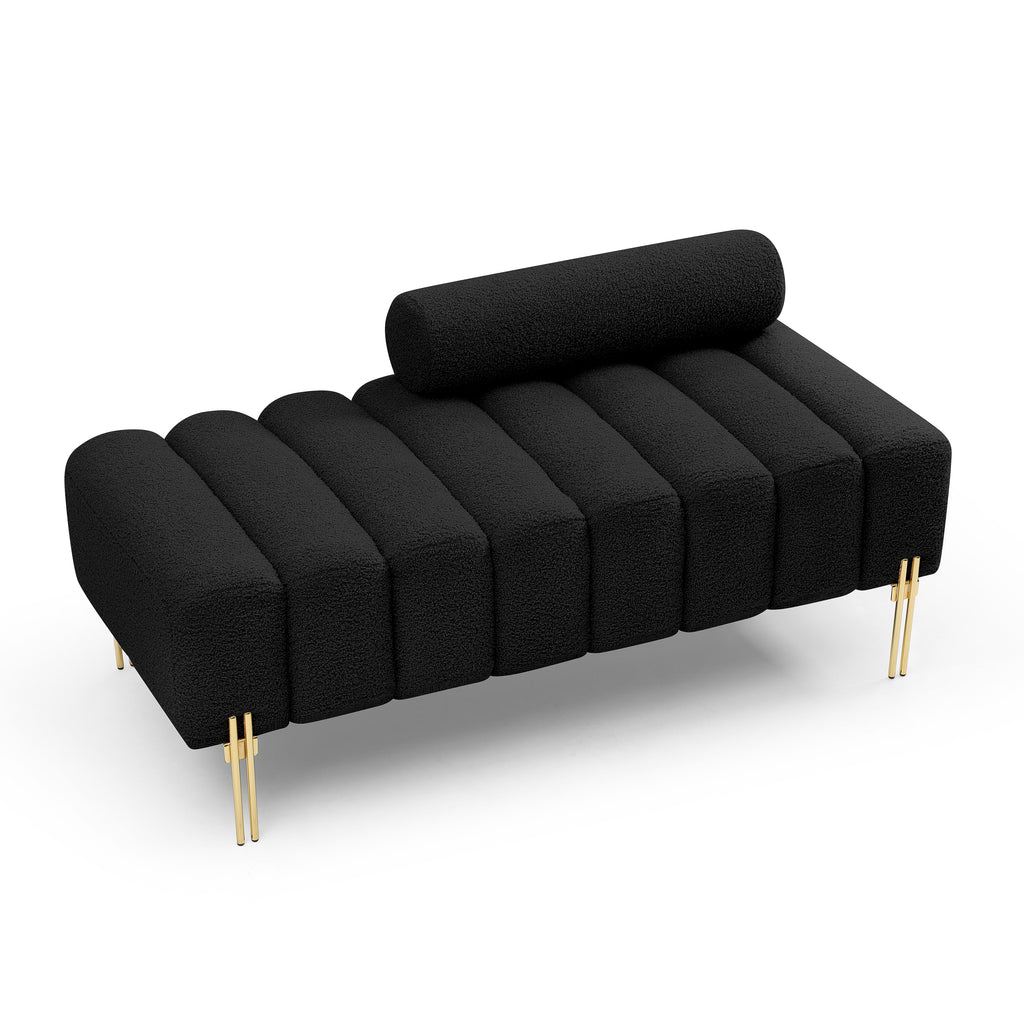 53.2' Width Modern End of Bed Bench Sherpa Fabric Upholstered 2 Seater Sofa Couch Entryway Ottoman Bench Fuzzy Sofa Stool Footrest Window Bench with Gold Metal Legs for Bedroom Living Room,Black - Grand Goldman Shop