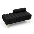 53.2' Width Modern End of Bed Bench Sherpa Fabric Upholstered 2 Seater Sofa Couch Entryway Ottoman Bench Fuzzy Sofa Stool Footrest Window Bench with Gold Metal Legs for Bedroom Living Room,Black - Grand Goldman Shop