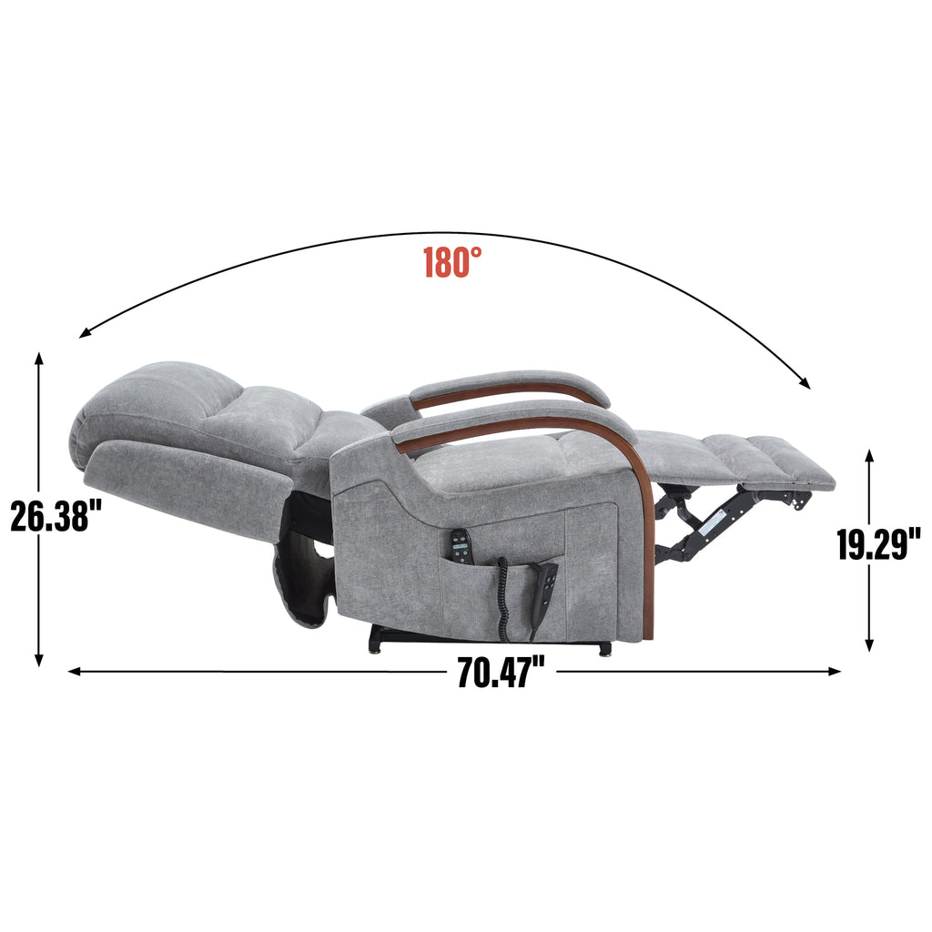 Power Grey Chenille Lift Recliner Chair Dual Motor Infinite Position Up to 350 LBS with Solid Wood Armrests, Heat Massage and Heavy Duty Motion Mechanism - Grand Goldman Shop
