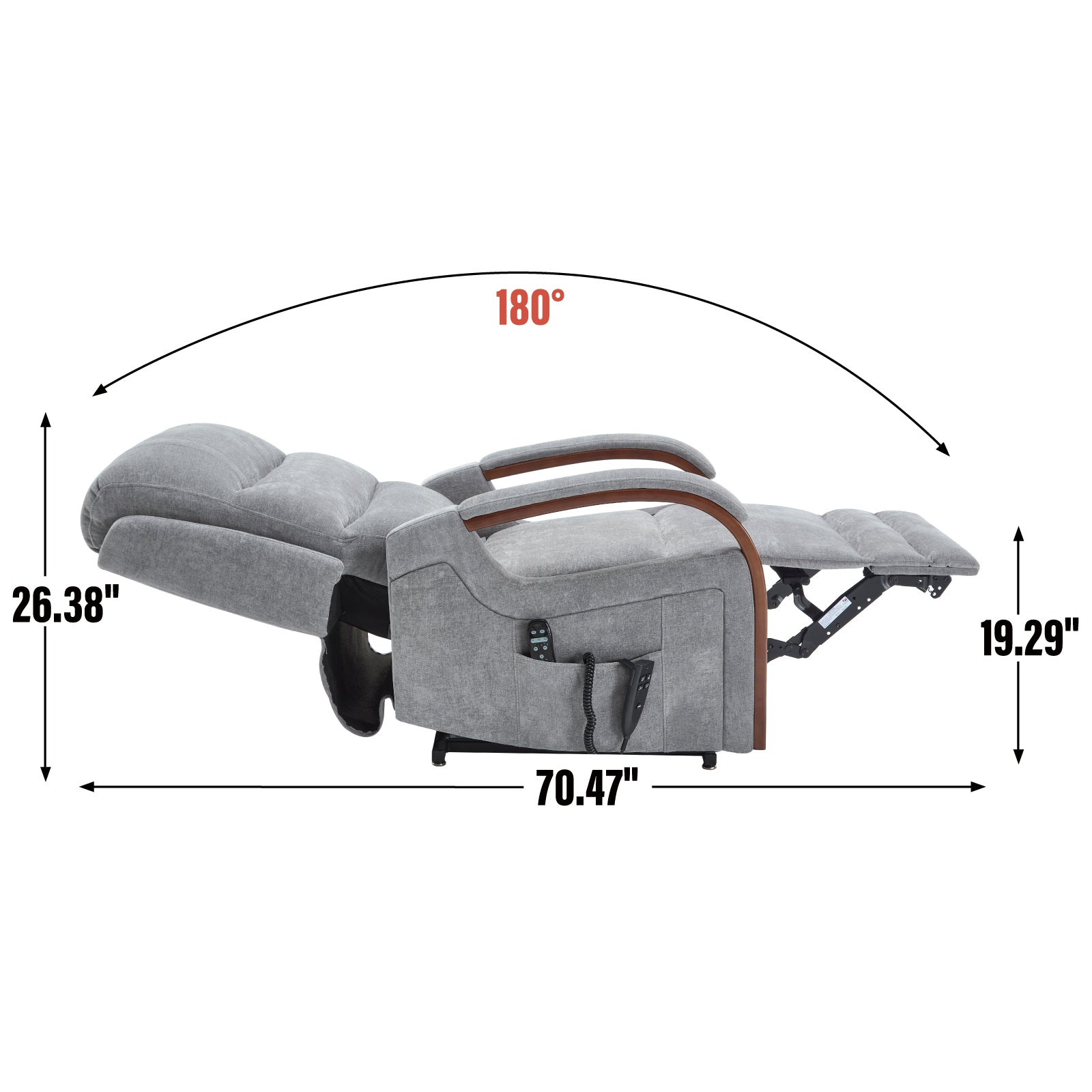 Power Grey Chenille Lift Recliner Chair Dual Motor Infinite Position Up to 350 LBS with Solid Wood Armrests, Heat Massage and Heavy Duty Motion Mechanism - Grand Goldman Shop