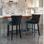 A&A Furniture,Contemporary Velvet Upholstered Wing-Back Barstools with Button Tufted Decoration and Wooden Legs, and Chrome Nailhead Trim, Leisure Style Bar Chairs,Bar stools,Set of 2 (Black),SW1824BK - Grand Goldman Shop
