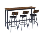 Long Bar Table Set with 3 PU Upholstered Bar Stools, Industrial Bar Table and Chairs for Kitchen Breakfast Table, Living Room, Banquet Hall, Rustic Brown and Black, 63″L x15.7'W x 37.5'H - Grand Goldman Shop