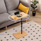 Bamboo Couch Tray Table Height Adjustable C-Shaped End Table with Slots 2 Tier Sofa Side Table for Living Room & Bedroom (Rectangle + Rectangle) - Grand Goldman Shop
