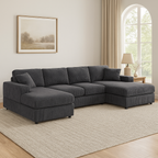 3-Piece Corduroy Double-Chaise Sectional Sofa - Gray - Grand Goldman Shop