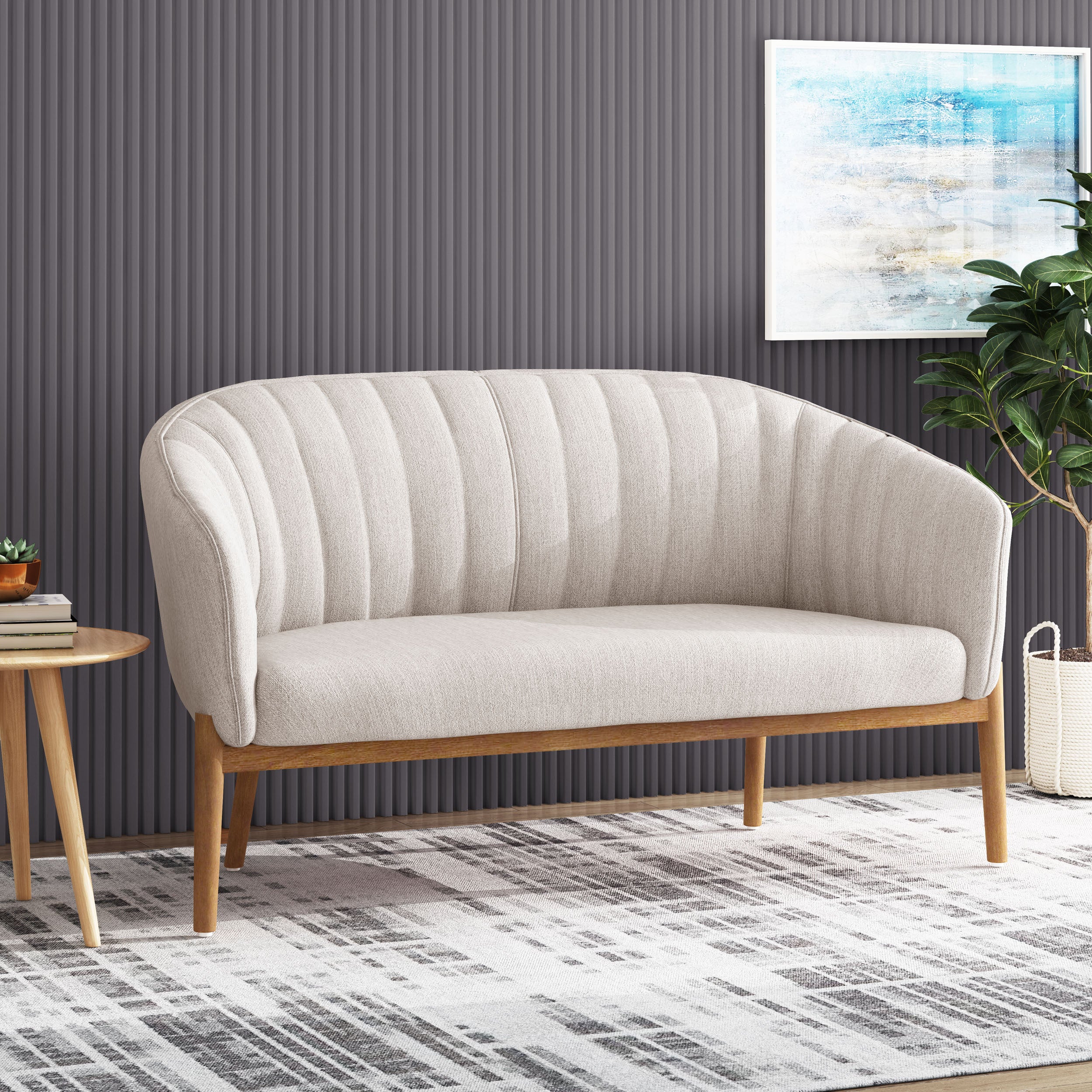 Mid Century Modern Loveseat with Channel Stitched Backrest - Grand Goldman Shop