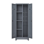 Grey Heavy Duty Metal Storage Cabinet with Locking Doors, Hanging Rod & Shelves, 65' H Broom Closet for Garage or Basement | 