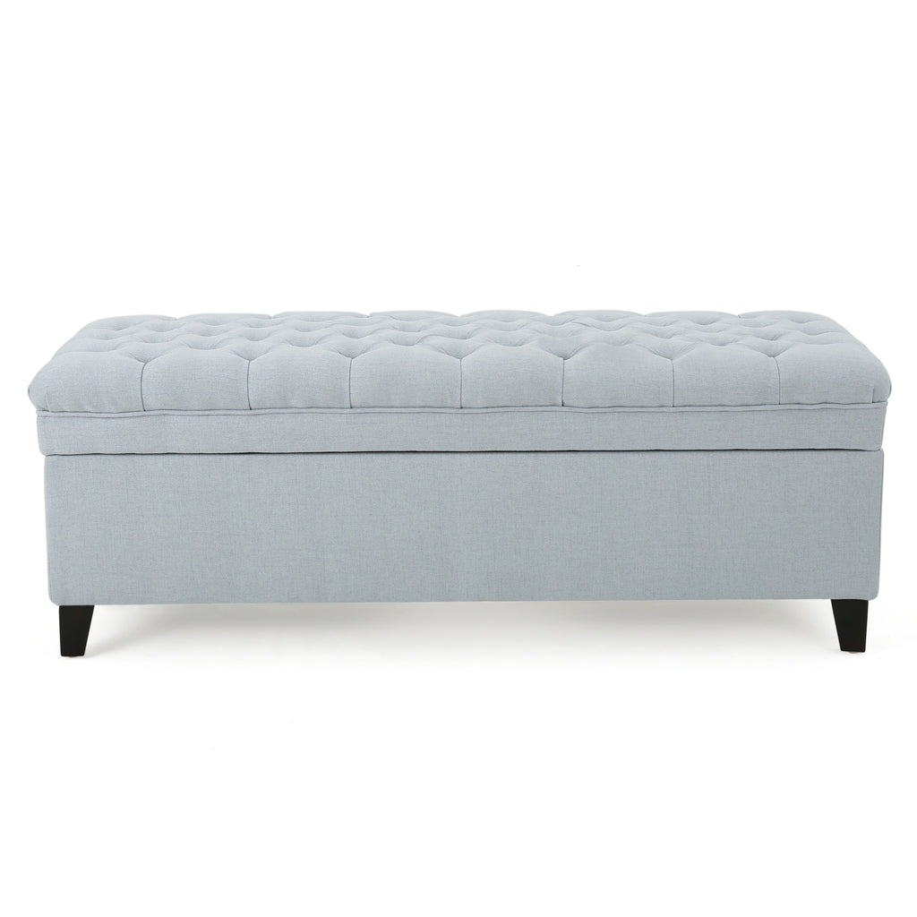 Juliana Storage Ottoman with Fabric Upholstery in Light Blue, Birch Legs, 50 x 20.5 x 18.3 Inches - Grand Goldman Shop