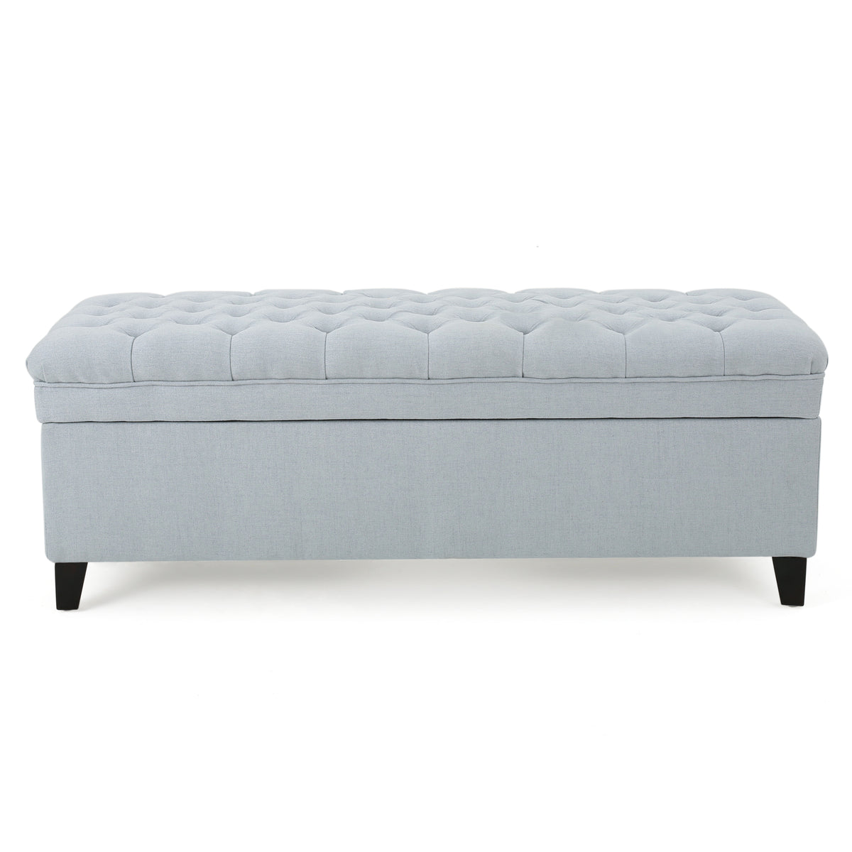 Juliana Storage Ottoman with Fabric Upholstery in Light Blue, Birch Legs, 50 x 20.5 x 18.3 Inches - Grand Goldman Shop
