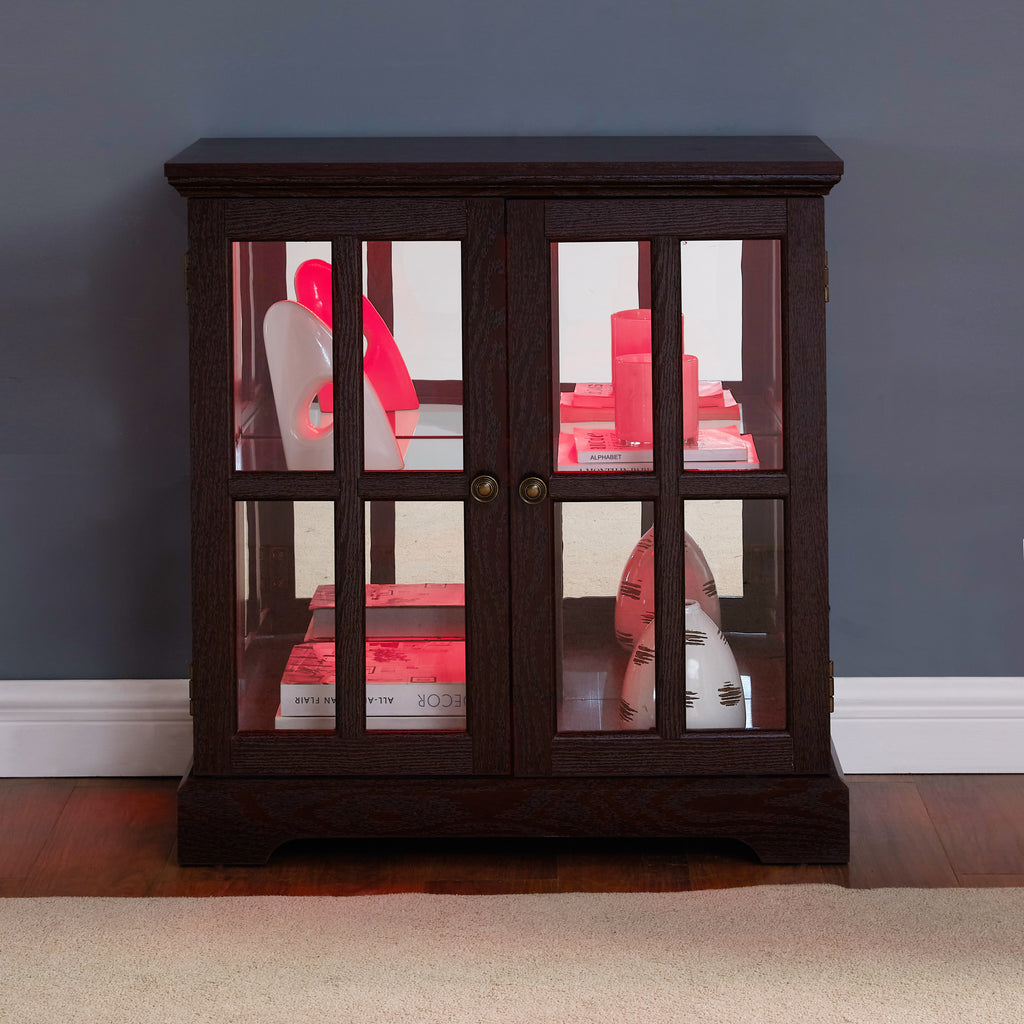 LED Curio Display Cabinet,Antique Display Cabinet with Adjustable Shelves,Retro Design Quality Showcase with Lattice Doors Elegant Bookcase and Storage Cabinet for Home Decor and Organization CHE - Grand Goldman Shop