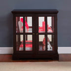 LED Curio Display Cabinet,Antique Display Cabinet with Adjustable Shelves,Retro Design Quality Showcase with Lattice Doors Elegant Bookcase and Storage Cabinet for Home Decor and Organization CHE - Grand Goldman Shop