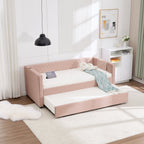 Pink velvet daybed, sturdy wooden bed frame, modern diamond grid pull-out design, perfect for bedroom, living room furniture - Grand Goldman Shop