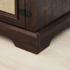 Farmhouse Rattan TV Stand Console Table for TVs up to 70 Inches, TV Console Table with 2 Storage Shelves, 2 Natural Rattan Door Cabinets, 65'W*15.55'D*23.86'H, Espresso - Grand Goldman Shop