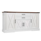 White Farmhouse Barn Door Storage Cabinet with 2 Drawers & Door Rack, Adjustable Shelves, MDF Construction, 63.11' L x 15.75' W x 32.09' H - Grand Goldman Shop