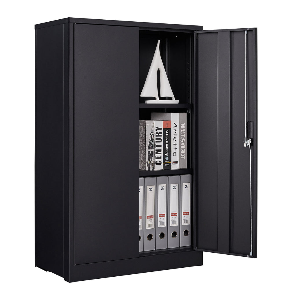 Black Metal Storage Cabinet with Locking Doors and Adjustable Shelf, Folding Filing Locker for Home Office, School, Garage, S